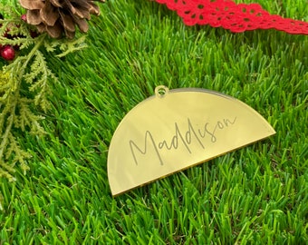 Semi Circle Name Place Card, Christmas Party Place Cards, Christmas Dinner Name Cards, Gold Name Ornaments
