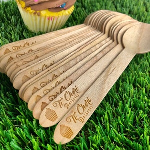 Wooden Spoon Custom Engraved, Personalized W/ Your Logo or Phrase, Tasting Spoon, Disposable Spoon For your Event