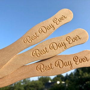 25 Fan Sticks Custom Engraved, 8 inch Wooden Wavy Wedding Fan Sticks set of 25 image 4