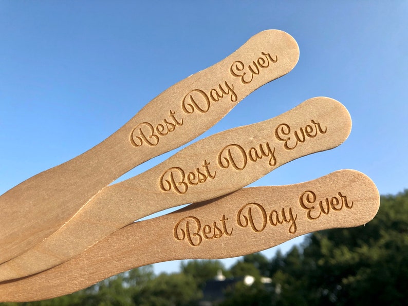 25 Fan Sticks Custom Engraved, 8 inch Wooden Wavy Wedding Fan Sticks set of 25 image 4