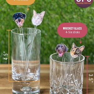 Puede incluir: Dos vasos de bebida de vidrio transparente con palitos de agitaci&oacute;n decorativos con tem&aacute;tica animal. El vaso m&aacute;s alto es un vaso highball con palitos de 15 a 18 cm. El vaso m&aacute;s bajo es un vaso de whisky con palitos de 10 a 13 cm. Los vasos est&aacute;n sobre una superficie de madera.
