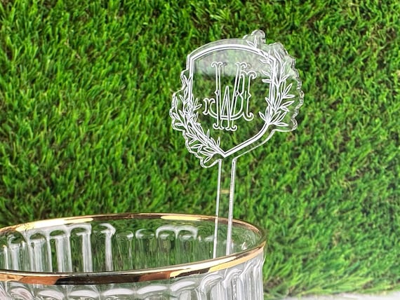 Print Your Crest and Monogram Acrylic Stir Sticks,  Cocktail Stirrers, Custom Wedding Swizzle, 2-Sided