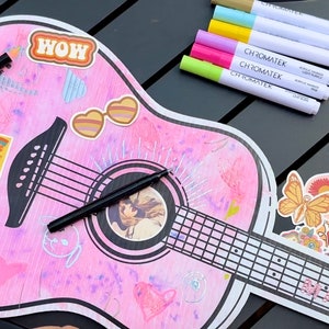 Fun! T-Swift Color DIY Guitar Activity for Kids. T-Swift Birthday Themed Coloring Activity, Craft Party Favor