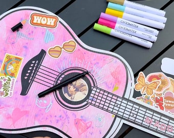 Fun! Swiftie Color DIY Guitar Activity for Kids. Swiftie Birthday Themed Coloring Activity, Craft Party Favor