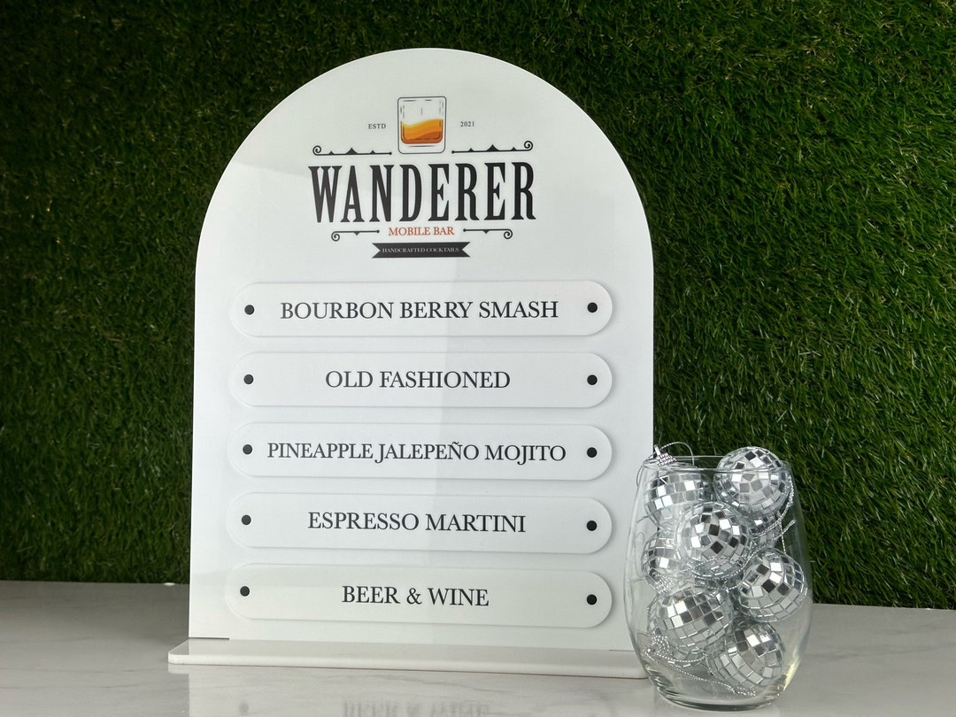 Bar Menu Sign, Great for Mobile Bar Carts, Change Out Drink Names Etsy