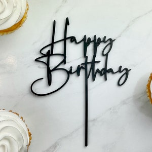 Happy Birthday Cake Topper, 6 Colors, Birthday Cake Topper, Cursive 7, Acrylic Cake Topper, Birthday Cake Decor, Calligraphy Font 2