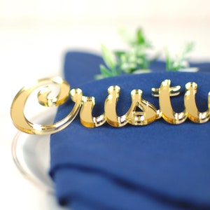 Gold Cut Out Wedding Place Card Names | Wedding Place Card Script Simple Cursive Laser Cut w/ in Wood, Silver, Mirrored Acrylic