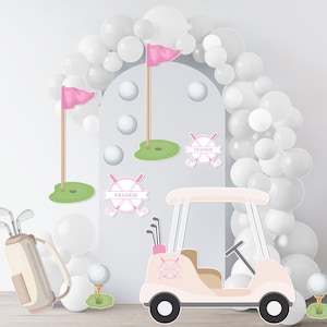 Personalized Large Golf Cart Props, Standee Birthday Party Cutouts, Professionally Printed on Corrugated Plastic. Customize With Name. PINK