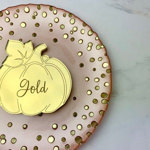 Custom Pumpkin Place Cards, Acrylic Mirror, Laser Cut & Engraved, Fall Table Decor