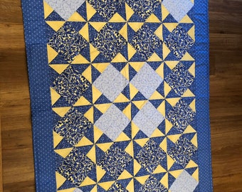 Blue  / Yellow Diamond Geese Throw #48