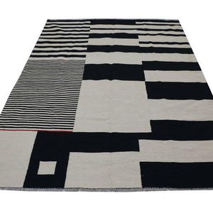Custom Kilim Rug, Black and White Woven Rug