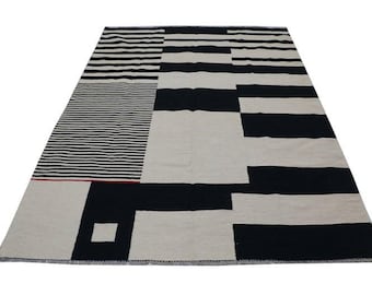 Custom Kilim Rug, Black and White Woven Rug