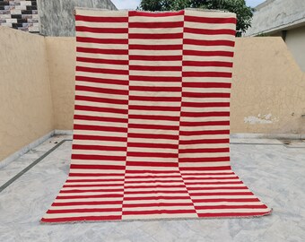 Red and white striped rug, custom rug, kilim rug, 8x10 rug, 9x12 rug, 4x6 rug, personalized rug, accent rug, large area rug, living room rug