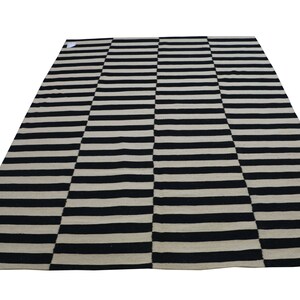 Striped Kilim Rug, Black and Ivory, Custom Area Rug
