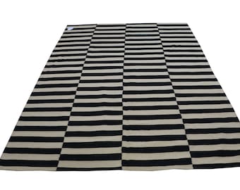Striped kilim rug, black and white rug, black and ivory rug, area rug, living room rug, striped area rug, stripe kilim rug, custom made rug.