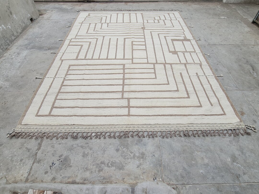 White and Brown Rug, Labyrinth Rug, One of a Kind Rug, Unique Rug ...