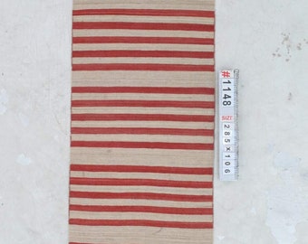 Striped Kilim Wool Rug, Red and Off White, Custom Runner