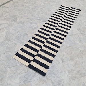 Runner rug, custom rug, personalized rug, rug runner, hallway rug, kilim rug, black and white rug, striped runner rug, made to measure rug