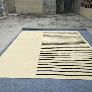 Black and cream rug, designer rug, wool rug, 8x10 area rug, minimalist rug, custom rug, kilim rug, personalized rug, 8x10 rug, 9x12 rug