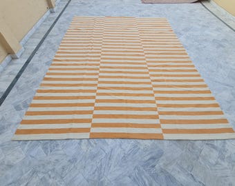 Orange and white rug, striped rug, minimalist rug, office rug, bedroom rug, kitchen rug, customized rug, personalized rug, 8x10 rug, 6x9 rug