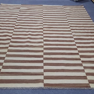 8x10 rug, Brown and cream striped rug, 9x12 kilim rug, striped kilim rug, dhurrie rug, area rug, 4x6, 5x7, 3x5, 10x14, made to order rug.