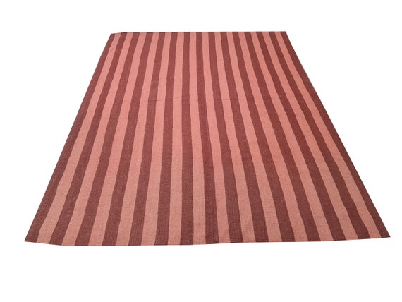 Rust rug, rust and red rug, striped rug, flatweave rug, dhurrie rug, 8x10 kilim rug, 9x12 area rug, wool rug, 5x7 rug, 6x9 rug, 4x6 rug