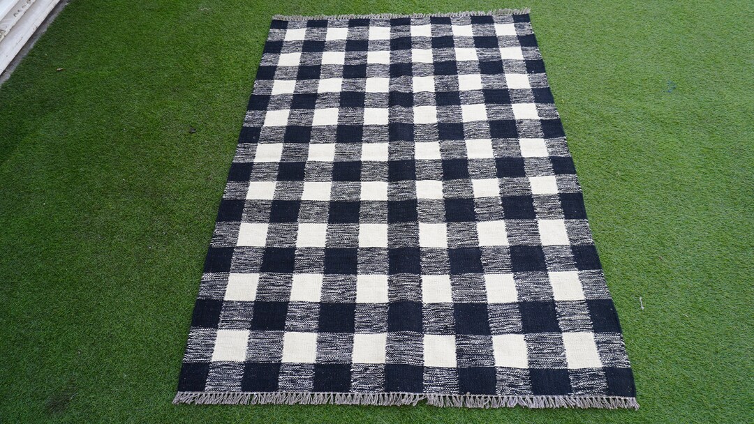 Checkered Rug, Black and White Rug, Buffalo Plaid Rug, Checkerboard Rug