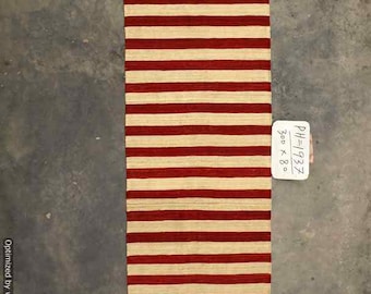 Custom Wool Kilim Runner Rug, Striped Dhurrie Rug, Handwoven