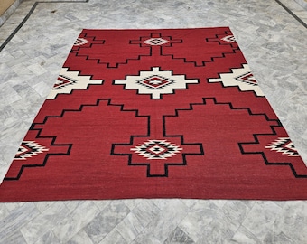 Traditional Navajo style rug, southwestern rug, red black white navajo inspired rug, custom rug, 8x10 rug, 9x12 rug, living room rug