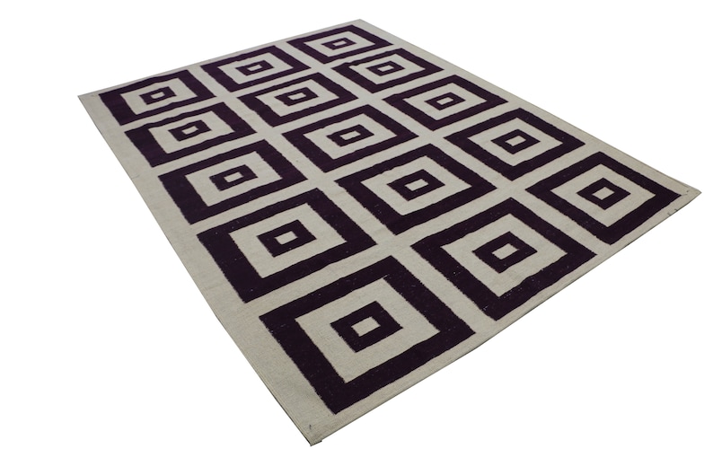 Geometric Area Rug, Oriental Kilim Rug, Black and White Rug, Dhurrie