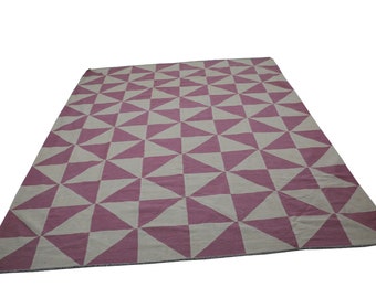 Alfombra Kilim geométrica de lana, alfombra grande de 8x10 pies