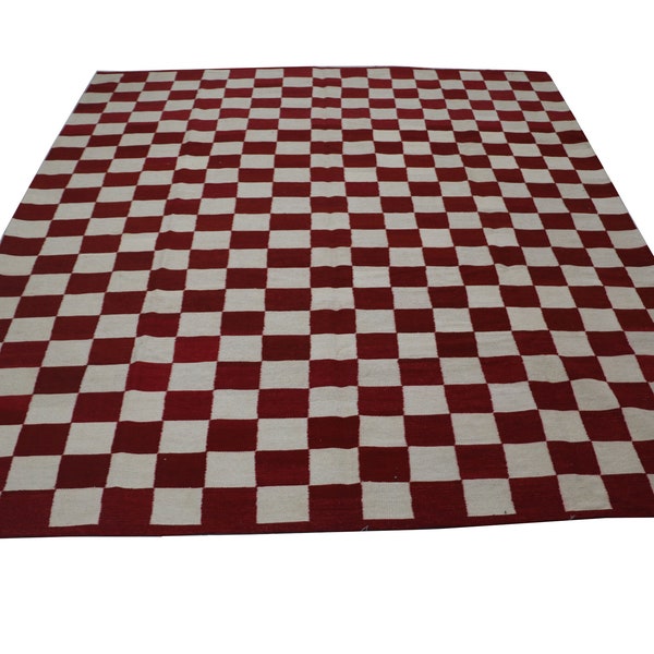 Red and White Checkered Rug Etsy