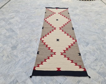 Navajo style Wool Runner Rug, Geometric Hallway Kilim, Custom Rug