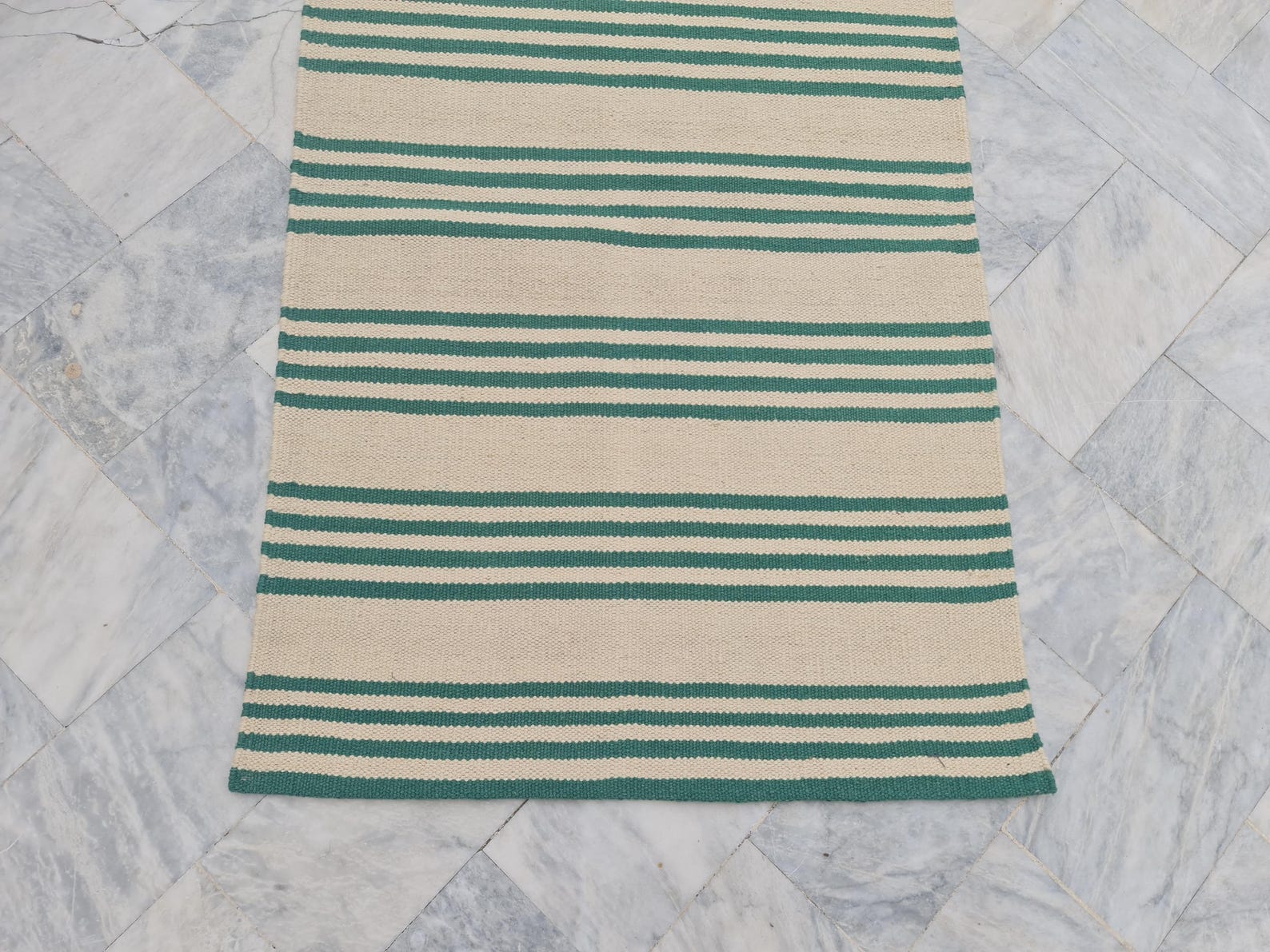 Striped Runner Rug, Green and off White Rug Runner, Hallway Rug