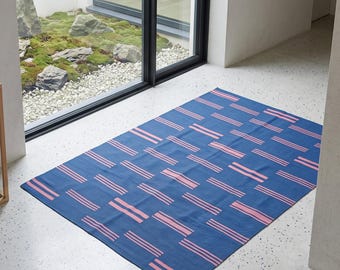 Striped Wool Kilim Rug, Minimalist Flatweave Dhurrie, Custom Size and Colors, 8x10, 9x12, 10x12