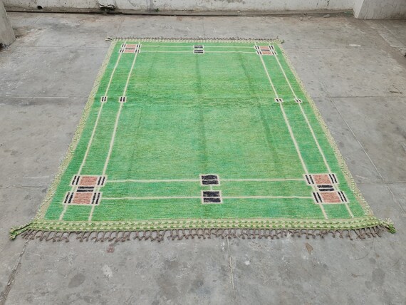 Green area rug, Green Moroccan rug, living room rug, custom rug, hand knotted rug, handmade rug, rug with pile, soft rug, 6x9 rug, 8x10 rug