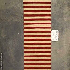 Striped hallway rug, kilim runner rug, dhurrie rug runner, flat weave corridor rug, long carpet, red and beige white rug, made to order rug.
