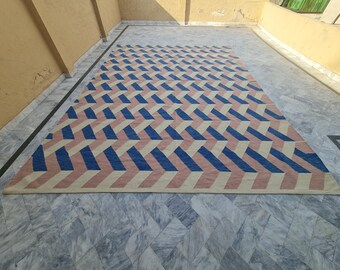 Handmade Wool Dhurrie Rug: Geometric Flatweave Rug - Custom Size