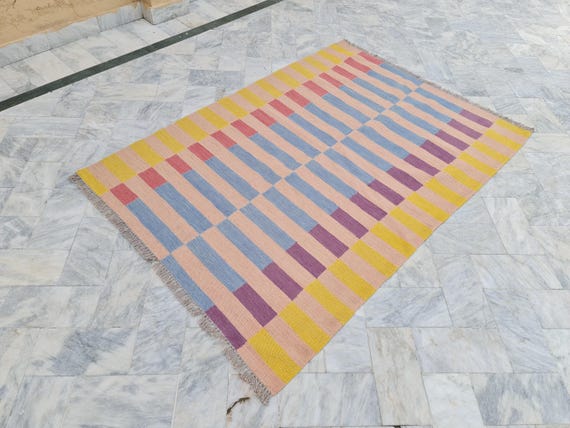 Striped dhurrie rug, living room rug, bedroom rug, custom made rug, personalized rug, 3x5 rug, 4x6 rug, 5x7 rug, 8x10 rug, 6x9 rug, wool