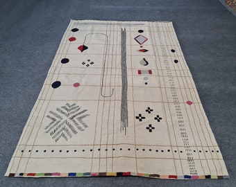Geborduurd tapijt, designer tapijt, gehaakt tapijt, wollen tapijt, handgemaakt tapijt, aangepast tapijt, groot gebied tapijt, gepersonaliseerd tapijt, 8x10 dhurrie tapijt, 9x12 tapijt