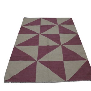 Pink and ivory rug, geometric rug, kilim rug, dhurrie rug, large area rug, wool rug, 8x10 rug, 9x12 rug, 5x7 rug, 6x9 rug, flatweave rug