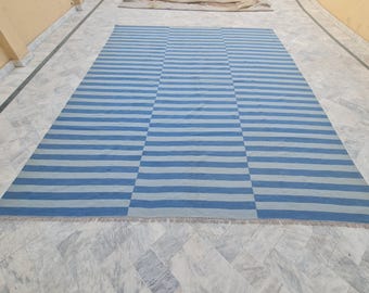 Blue striped rug, custom stripe rug, wool rug, living room rug, area rug, accent rug, large area rug, office rug, designer rug, 8x10, 6x9
