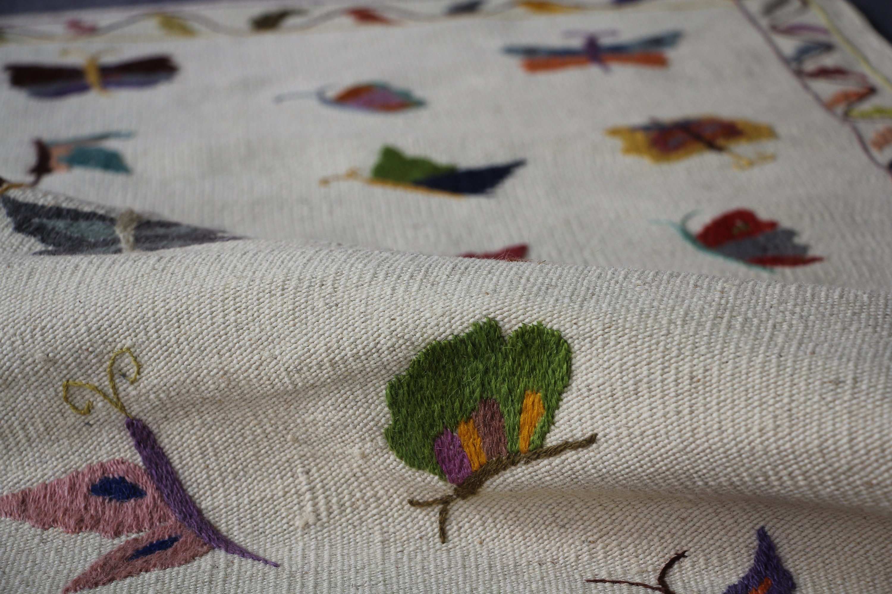Butterfly Runner Rug Pictorial Rug, Butterflies Rug, Children Rug, Embroidered Rug, Hooked ...