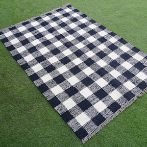 Zwart-wit tapijt, geruit tapijt, selectievakje tapijt, schaakbordkleed, kilim, gepersonaliseerd tapijt, buffel geruit tapijt, 8x10 tapijt, 9x12 tapijt, 4x6 tapijt