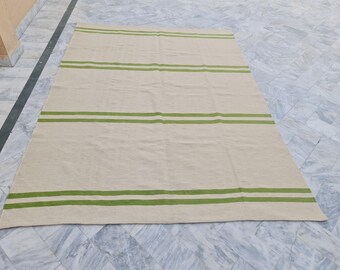 Green and ivory rug, stripe rug, minimalist rug, wool rug, bedroom rug, Oriental rug, custom size rug, 8x10 rug, 6x9 rug, 5x7 rug, 6x8 rug