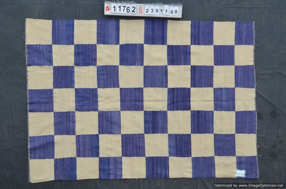 Blue and white checkered rug, designer rug, dhurrie rug, wool area rug, kilim rug, bespoke rug, 8x10 rug, 9x12 rug, check pattern rug, 4x6