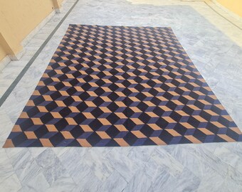 Handmade 3D rug, wool rug, dhurrie rug, custom 3D rug, bespoke rug, large area rug, indoor rug, living room rug, 8x10 rug, 9x12 rug, 7x10