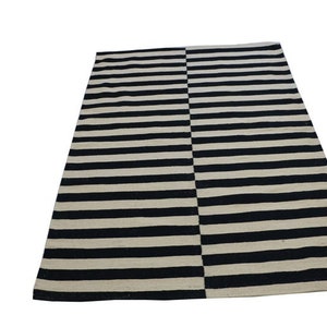 Black and cream rug, striped rug, kilim rug, dhurrie rug, large area rug, wool rug, 8x10 rug, 9x12 rug, 5x7 rug, 6x9 rug, flatweave rug