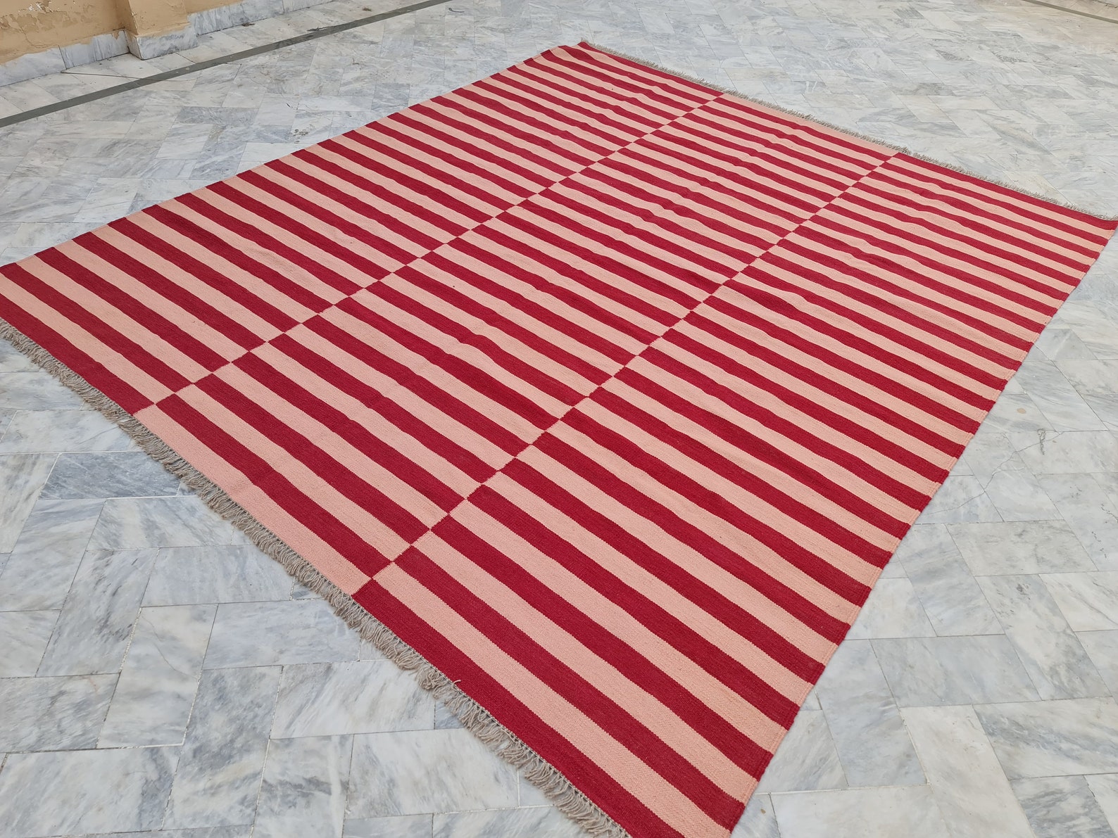 Pink and Red Striped Rug, Custom Rug, Wool Rug, 9x12 Dhurrie Rug, 8x10 ...