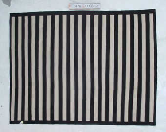 Striped Kilim Rug, Black and White Flat Weave, Bespoke Area Rug